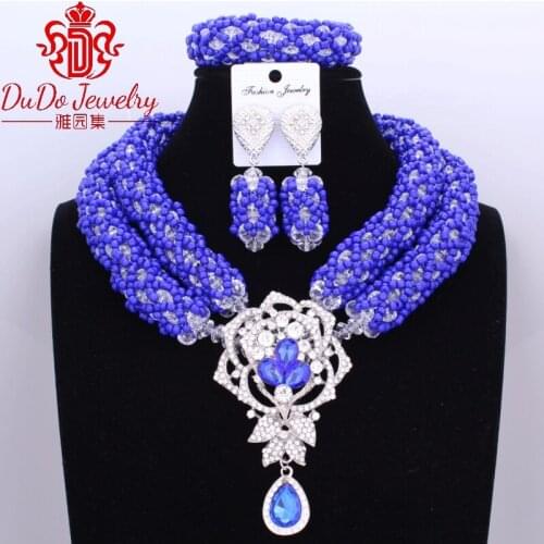 Big Design African Nogerian Wedding Birdal Jewelry Set Dubai Royal Blue Necklace Set Christmas Party 3Pics Newest Jewellery