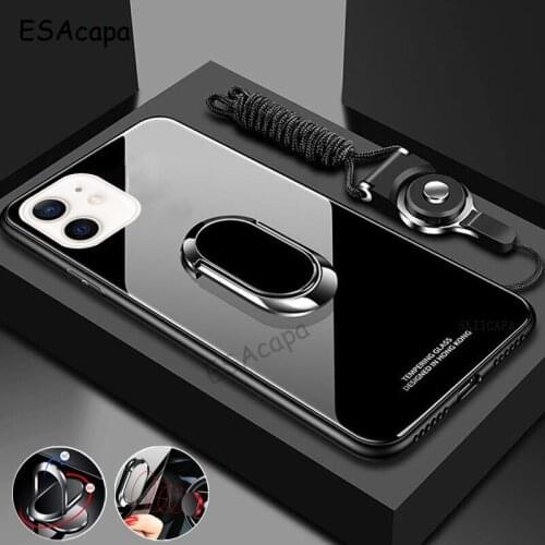Tempered Glass Magnet Ring Holder Stand Phone Case For iPhone 12 11 Pro Max 12 Mini SE 2020 XR XS Max 6S 7 8 Plus Back Cover