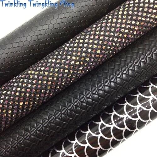 Black Mesh Glitter leather, Honeycomb Weaving Faux Leather, Mermaid Faux Fabric For Bow A4 21x29CM Twinkling Ming KM195