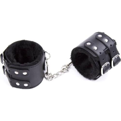 Black Plush Leather Handcuffs Adult Fun Couples Sex Products Footcuffs
