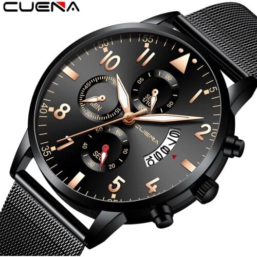 CUENA Watches Men Top Brand Luxury Fashion&Casual Quartz Male Wristwatches Classic Analog Sports Mesh Band Clock Relojes