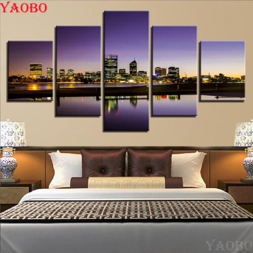 Diy Diamond embroidery 5 Pieces Seaside City Building Harbor Nightscape diamond painting square round Mosaic Modern Home Decor