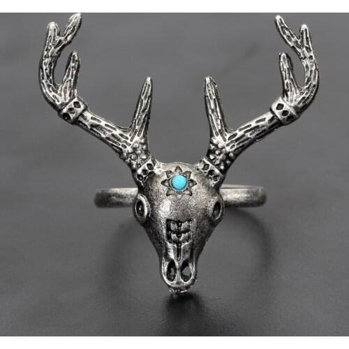 Hesiod Bohemia Deer Ring Sets for Women Vintage Retro Silver Color Stone Blue Crystal Rings Finger Jewelry