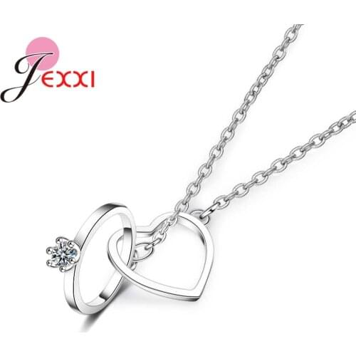 Fashion Heart Anel Shape Necklace For Women Pretty Birthday Anniversary Gift 925 Sterling Silver Jewelry Pave Shiny Crysta