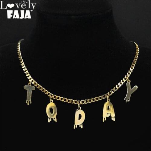 Fashion Today Stainless Steel Letter Pendant Necklace for Women Gold Color Choker Necklace Jewelry collar letra N7003TODAYS03