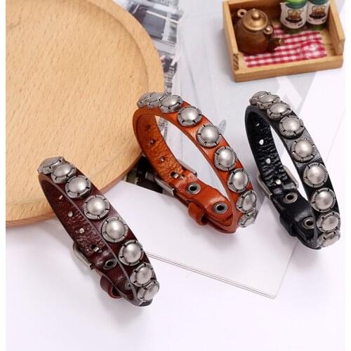 Fashion Trendy Genuine Leather Bracelets Men Vintage Punk Style Adjustable Wrap Bracelets&Bangles Women Jewelry