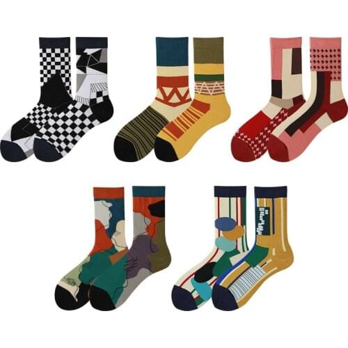 Trendy Couple Socks Female Autumn and Winter Japanese AB Version Irregular Creative Fashion Simple Male Personality Cotton Socks