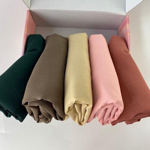 Fashion Plain Crepe HIjabs Heavy Chiffon Scarf Soft Shawls Muslim Crinkle Wraps Malaysian Headband Customize Gift Box Foulard