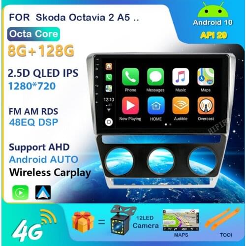 Carplay 10.1" 4G+WiFi 2din Android Car Radio Multimidia Video Player Navigation GPS For SKODA Octavia 2 A5 2007-2014 Head Unit
