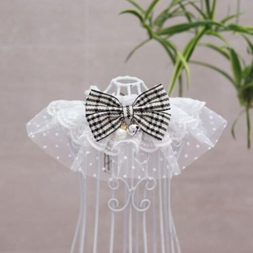 Pet Bib with Striped Bow Dog Collar Cat Neck Decor Kitten Collar White Lace Collar Bib Necklace Dog Supplies Cat Collar