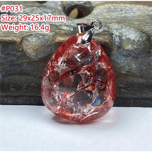 Natural Red Limonite Phantom Quartz Pendant For Women Men Love Healing 40x20x14mm Beads Clear Crystal Silver Rare Gemstone AAAAA