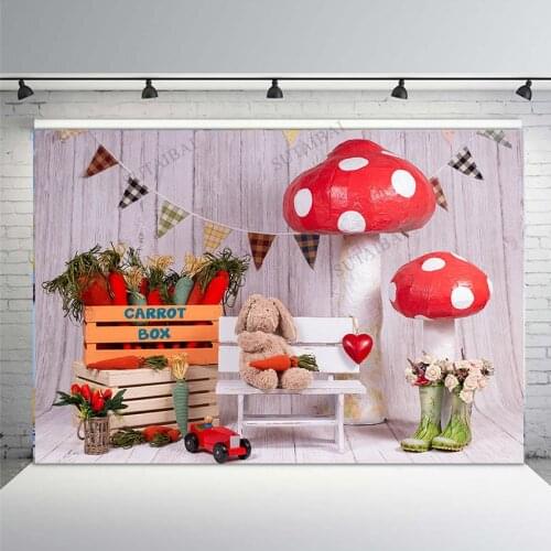 Easter Rabbit Carrot Photography Backdrop Mushroom Flag Baby Birthday Party Banner Custom Vinyl Photo Background Studio Props