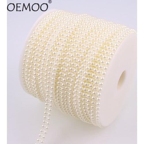 Flat Back Plastic Pearl Trim Artificial Ivory White 2 Rows 4mm Half Round Pearl Beads String Trim Chain Sew Pearl cup chains