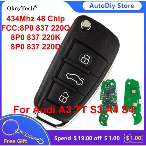 OkeyTech Remote Key For AUDI A2 A4 S4 Cabrio Quattro Avant 2005-2008 433Mhz ID48 Chip Flip Folding HU66 Blade 8P0 837 220Q K D