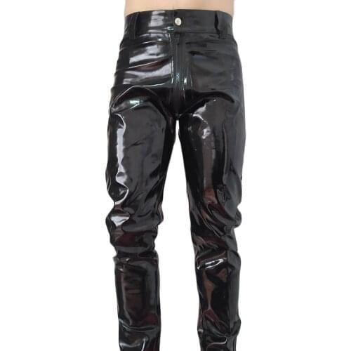 Sexy Mens Faux Leather Wetlook Tight Pants Leggings Clubwear Zip Trousers 2021 Autumn New Baggy Fashion Oversize Sports Pants