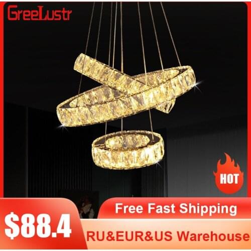 Modern Chrome Led Chandelier Light Big Crystal LED Hanging Light Stainless Steel Pendant Lamp Adjustable Cristal LED Lustre
