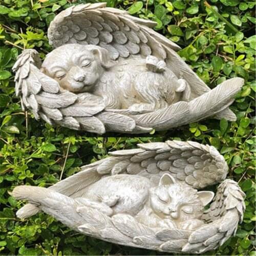 12cm Sleeping Dog Cat Angel Statue Home Interior And Outdoor Decorations Outer Space Alien Decoracions Garden Home Accessories