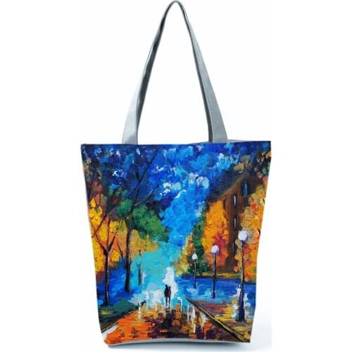 Painting Landscape Print Shoulder Bag Fashion Colorful Handbags Eco Friendly Travel Bag High Capacity Shopping Bag Portable Tote