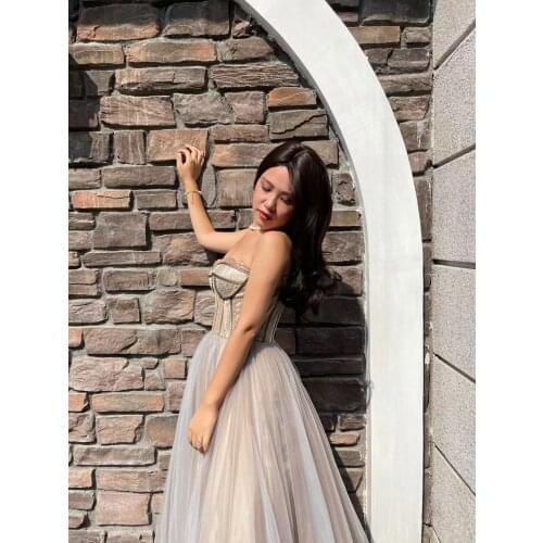 A-Line Fashion Ladies Bling Bling Evening Party For Women Wedding Party Gowns Brown For Formal 1533 Graduation