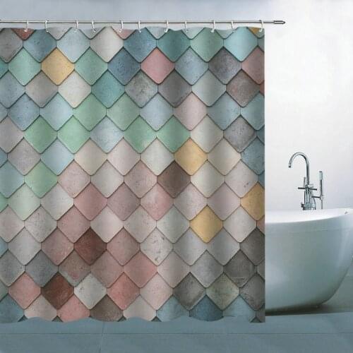 Personality Simple Elegant Shower Curtain Geometric Pattern Waterproof Polyester Fabric Shower Curtain Bathroom with 12 Hooks