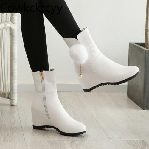 Winter The New fashion Round head Increase within Womens boots child student Plus velvet Keep warm High heel Women boots 34-43