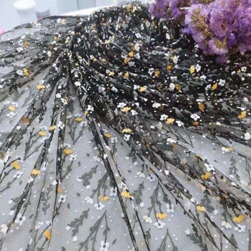 New Offset Printing Pastoral Flower Embroidered Mesh Fabric Wedding Evening Dress Womens Clothing Fabric