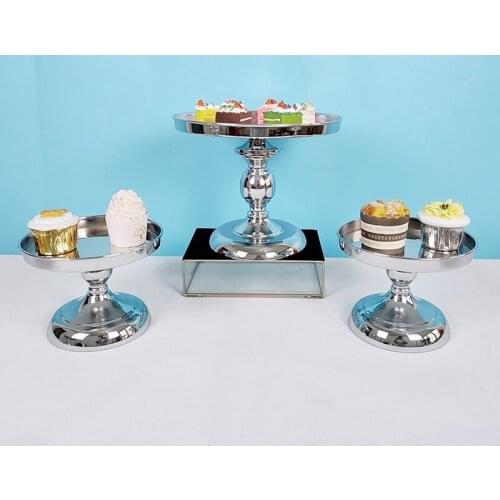 1pcs -3pcs silver miror cake display trays cake round plate