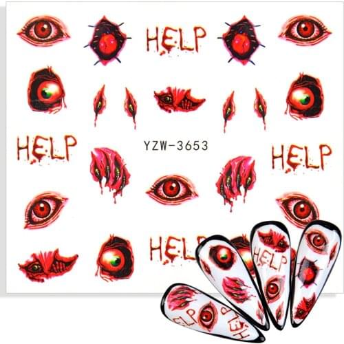 1pcs Nail Art Water Sticker Decoration Slider Tattoo 2021 New Designs Halloween Pumpkin Skull Scary Eyes Festival Tattoo Decals