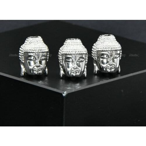 20pcs High Quality Shine Silver Palting CZ Stone Setting Buddha Head Loose Beads For Fashion Buddhism Jewelry Making Findings