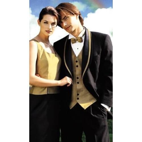 2017 Latest Coat Pant Designs Black Gold Jacket Prom Men Suit Slim Fit Tuxedo 3 Piece Blazers Custom Groom Suits Terno Masculino