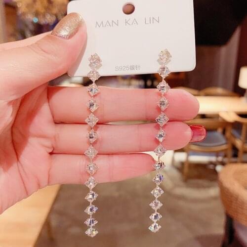 2021 Elegant Female Square Zircon Drop Earrings Charm Bride Wedding Earrings For Women Butterfly Star Moon Tassel Long Earrings