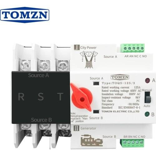 3P 3 Phase Din Rail ATS Dual Power Automatic Transfer Switch Electrical Selector Switches Uninterrupted Power 63A 100A 125A