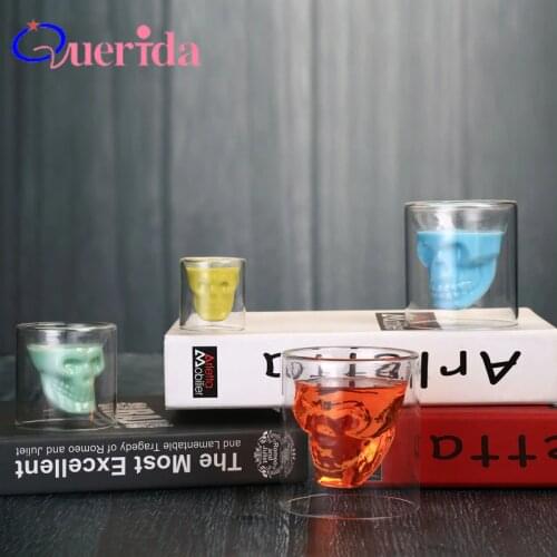 4 Pcs/Set Double Wall Transparent Crystal Skull Head Shot Whisky Vodka Shot Bar Wine Glasses Glass Cup Drink Man Novelty Gift