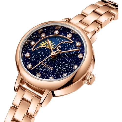 Top Small Sun & Moon Womens Watch Japan Quartz Lady Hours Fine Fashion Clock Steel Bracelet Girls Birthday Gift Julius Box