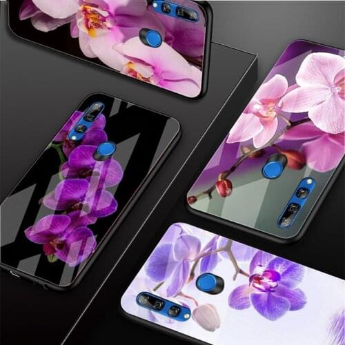 Orchid Flowers Colorful Tempered Glass Phone Case For Huawei honor 8X 9 10i 20i 20Lite 20Pro 30 Pro Cover Shell