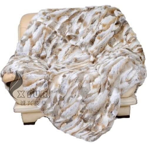 CX-D-11 Europe Style Patchwork Genuine Rabbit Fur Rug Throw Blanket~ DROP SHIPPING