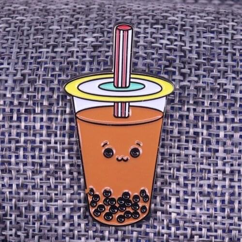 Boba milk tea Enamel Pin cute bubble tea drink Brooch Asian trend culture jewelry girls boys favorite beverage