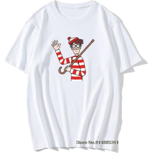 Wheres Wally Waldo The Fantastic Journe T Shirt Men Cotton Fun T-Shirts Parody 90s Comic Stripes Wanted Tops T Shirt Harajuku