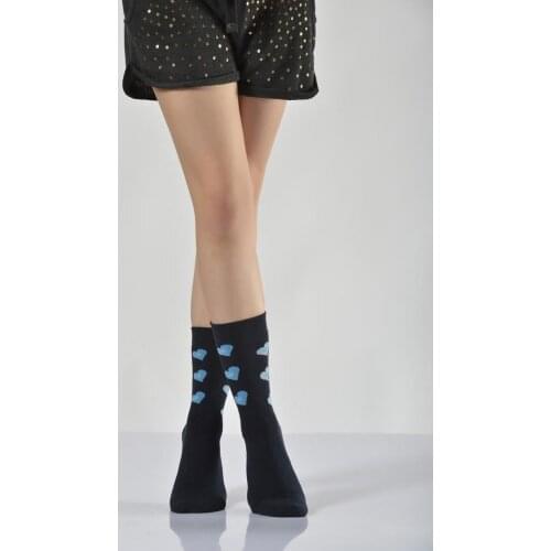 Idilfashion Women Full Towel Heart Patterned Socket Stocking-Navy Blue-B-ART051 (3'LÜ PACKAGE)
