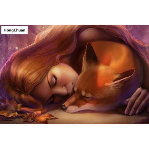 Fox Girl 5D DIY Square/Round Diamond Painting Mosaic Cross Stitch Home Decoration Mural Christmas Gift New Year