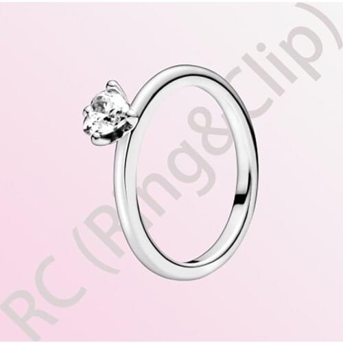 2020 Spring New Authentic 100% S925 Sterling Silver Rings Clear Heart Solitaire Rings for Women DIY Anniversary DIY Jewelry Gift
