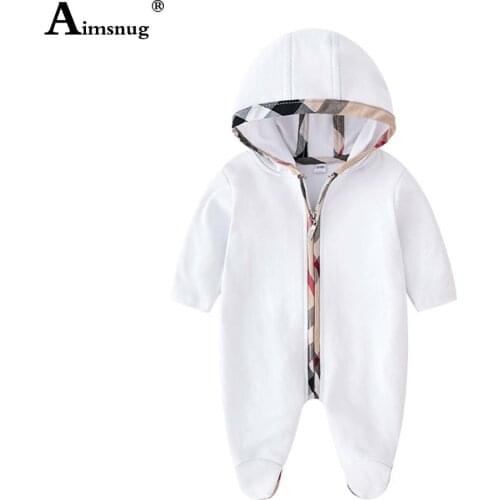 Baby Girls Hooded Rompers Infant Clothes Spliced Zipper Casual Tops European Style 2021 Autumn Children Toddler Cotton Bodysuits