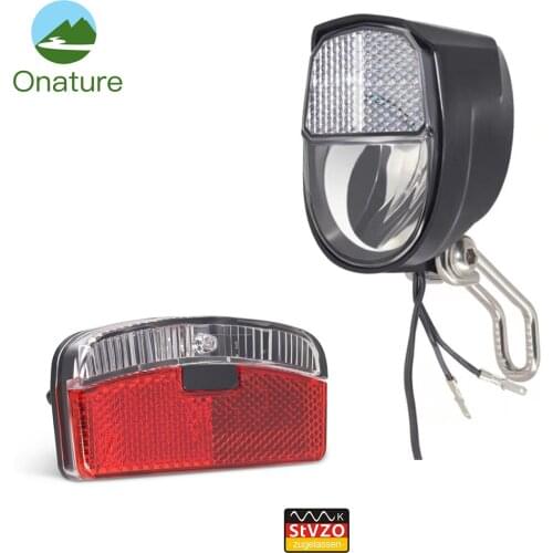 Onature updated dynamo bike light set with parking light headlight have connector for rear light LED bicycle dynamo light