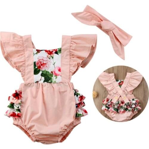 Summer Girls Flower Bodysuit Baby Girls Bodysuit Romper Sunsuit One-pieces Clothes Headband Outfits sweet style baby clothes