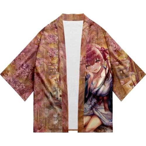 Harajuku HOLOLIVE VTuber Houshou Marine 3D Summer Holiday Women/Men Three Quarter Sleeve Sexy Style Blouse Kawaii Style Kimono