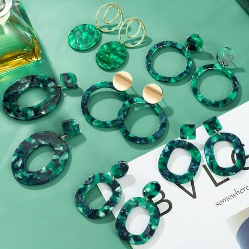 Fashion Korean Statement Acrylic Hoop Earrings For Women 2021 Trend Geometric Round Dangle Drop Earrings Female Brincos Jewelry