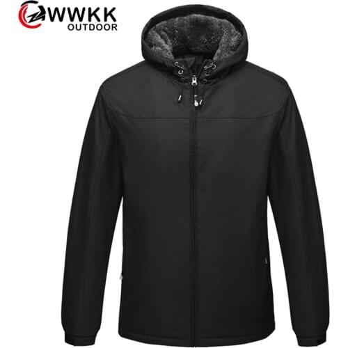 Men Outdoor Plus Velvet Thickening Hiking Jackets Solid Color Thermal Cap Rope Pullover Windproof Waterproof Coat Camping Jacket