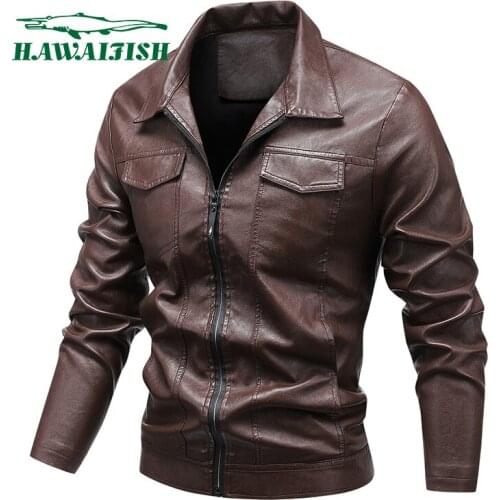 HAWAIFISH Motorcycle Leather Jacket Mens Leather Jacket Autumn Winter New Thicken Trend Warmth Lapel Coat Youth Leather Jacket