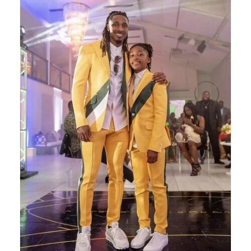 New Arrival Bright Yellow Stripe Men Suits Costume Homme Wedding Groom Tuxedo Terno Masculino Slim Fit Prom Party Blazer 2 Pcs