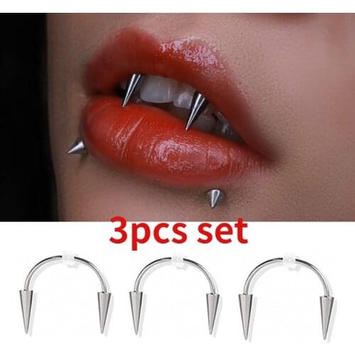 3/5-piece Set Of Lip And Nose Rings Unisex Punk Lip Vampire Piercing Lip Hoop Body Jewelry Steel Ring Fake Septum